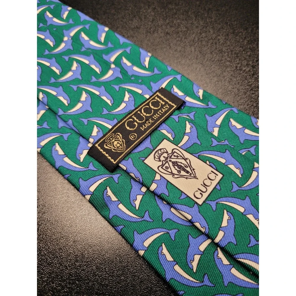 Gucci Men's Necktie Green Dolphin Silk 3.75
